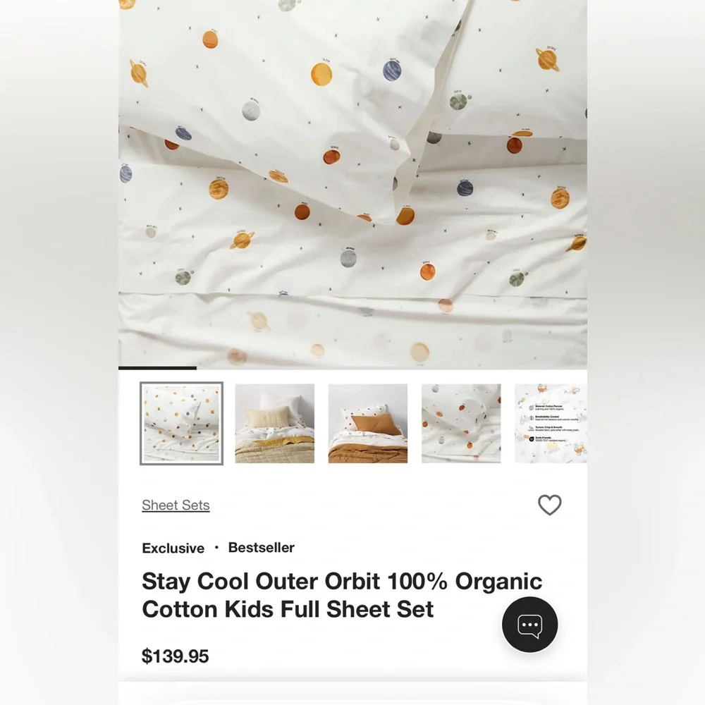 Crate and kids full/queen sheet set. Fitted, flat, and 2 pillowcases.